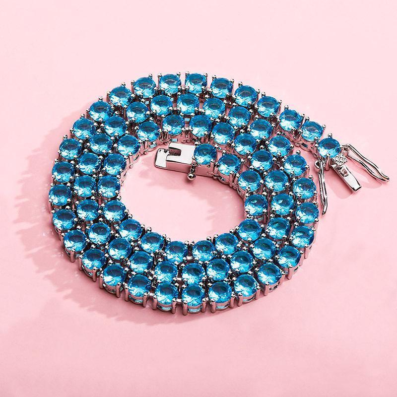 CARÁTIX Pink & Blue CZ Tennis Chain | 3–6mm Iced Out Hip Hop Necklace for Men & Women - CaratixJewelry